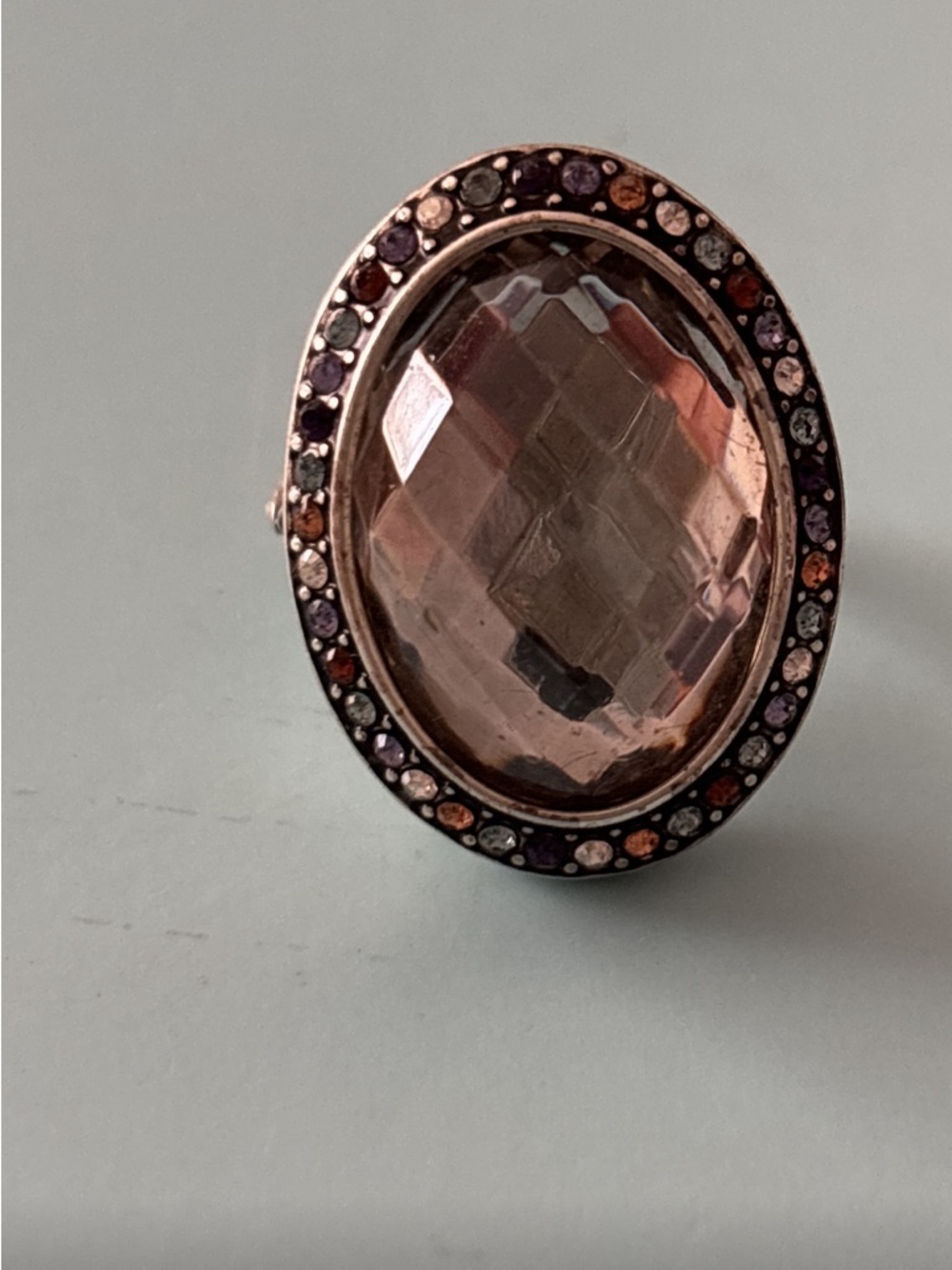 Rose Crystal Oval Statement Ring - Unbranded